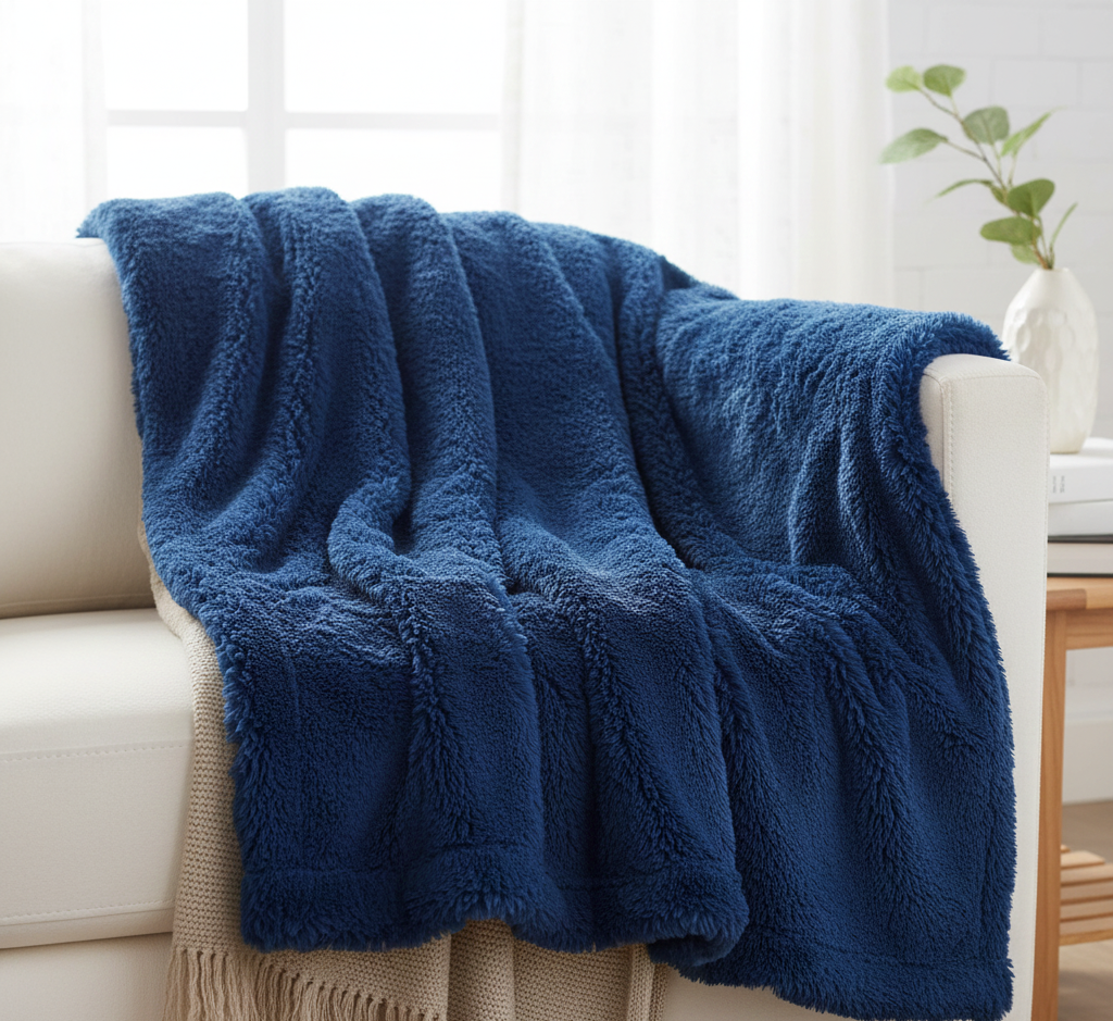 Throw Blanket with Fluffy Faux Fur Texture