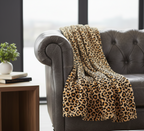 Throw Blanket with Fleece-Style Leopard Pattern