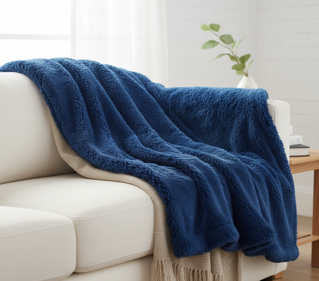 Throw Blanket with Fluffy Faux Fur Texture