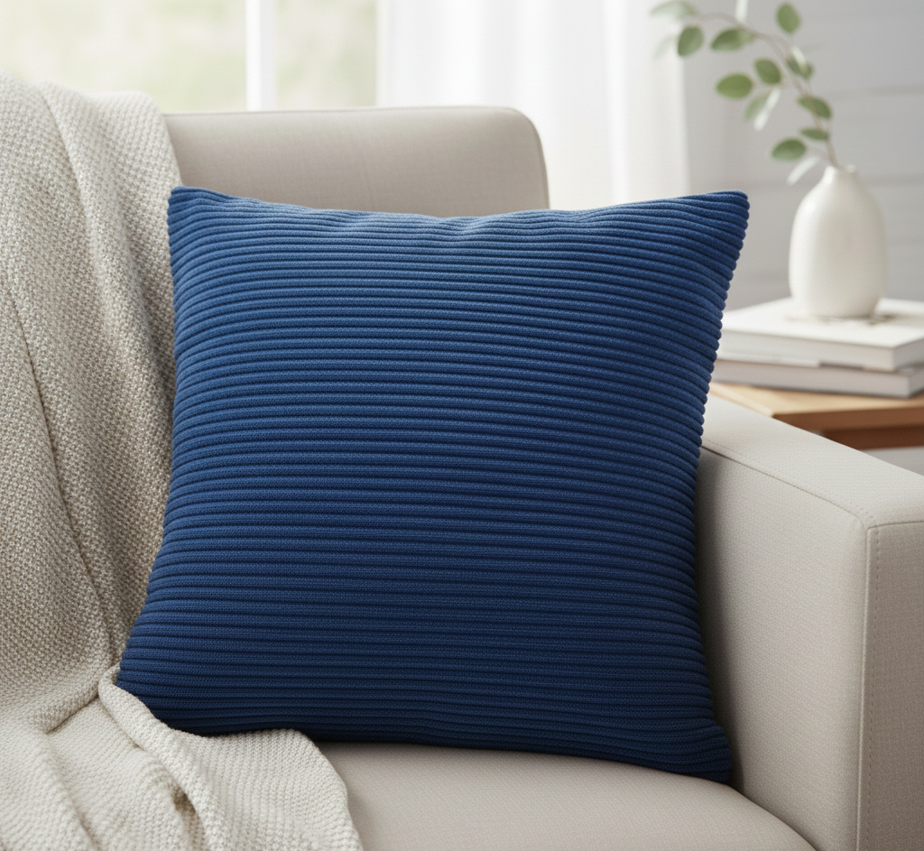 Decorative Pillow with Horizontal Ribbed Texture