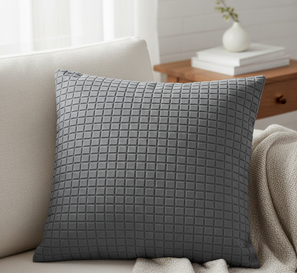 Decorative Pillow with Grid-Style Block Texture