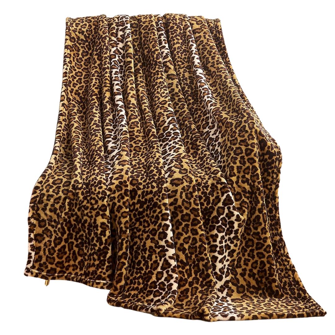 Throw Blanket with Fleece-Style Leopard Pattern